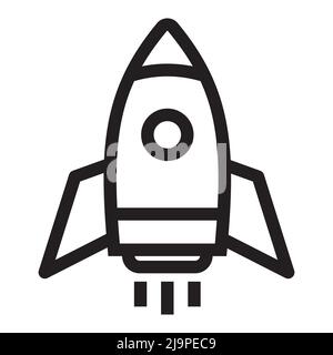 Rocket icon in outline style on white background Stock Vector