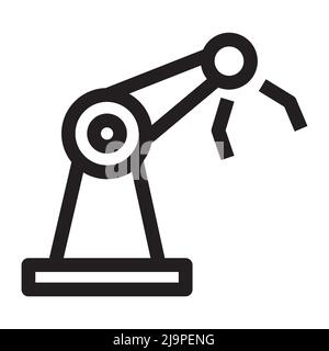Assembly robot in a factory icon in outline style on white background Stock Vector