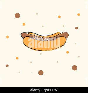 Hot Dog Cartoon On Background With Dots Stock Illustration