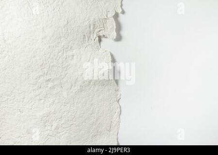 Modern stationery still life with craft hand made empty paper and white background. Closeup foto of blank card mock-up.  Stock Photo