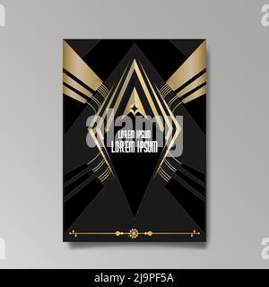 Art Deco A4 page template, retro style for web and print, city and the lights pattern with golden lines. Modern design for menu or flyer, luxury gentl Stock Vector