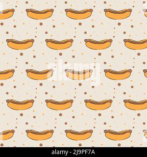 seamless pattern of hand-drawn hot-dogs on a beige background. for packaging, covers, wrapping paper. vector illustration Stock Vector