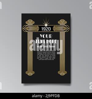 Art Deco A4 page template, retro style for web and print, city and the lights pattern with golden lines. Modern design for menu or flyer, luxury gentl Stock Vector