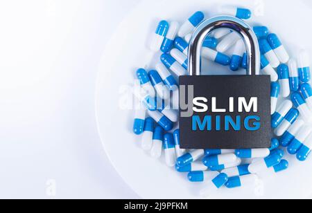 The prohibition of taking drugs for weight loss. Restriction on the import of weight loss pills. Closing medications. Contraindications for treatment. Stock Photo