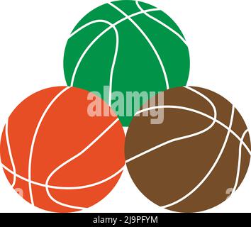 three color basket balls. orange and brown and green color. on white background Stock Vector