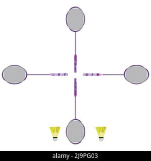 four shuttle bat and two shuttle cork. on white background Stock Vector