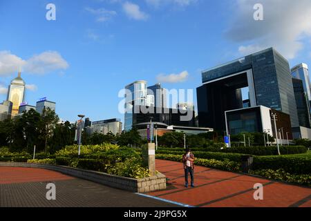 Tamar park with modern buildings in Admiralty in Hong Kong. Stock Photo