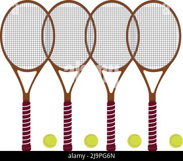 four badminton rackets. bat Menten bats and balls. on white background Stock Vector