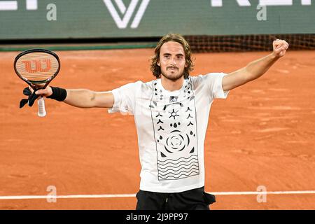 Paris, France. 24th May, 2022. Stefanos Tsitsipas of Greece during the French Open (Roland-Garros) 2022, Grand Slam tennis tournament on May 24, 2022 at Roland-Garros stadium in Paris, France - Photo Victor Joly/DPPI Credit: DPPI Media/Alamy Live News Stock Photo
