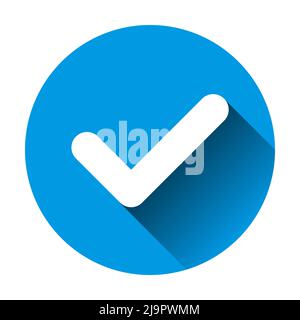 check mark on blue background with long shadow icon vector for graphic design, logo, website, social media, mobile app, UI illustration Stock Vector