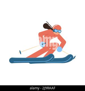 Cartoon skier in motion isolated on white background Stock Photo