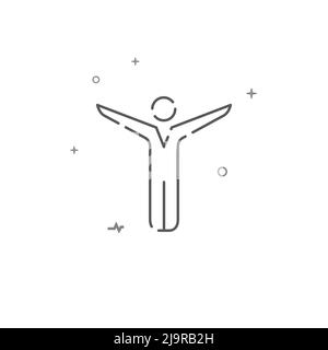 Human figurine doing exercise simple vector line icon. Symbol, pictogram, sign isolated on white background. Editable stroke. Adjust line weight. Stock Vector