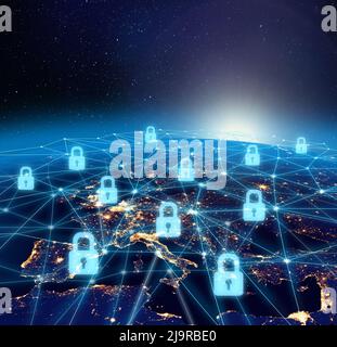 Worldwide digital network data security infrastructure concept. Some elements of the image furnished by NASA. Stock Photo