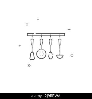 Hanging kitchen tools simple vector line icon. Symbol, pictogram, sign isolated on white background. Editable stroke. Adjust line weight. Stock Vector