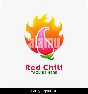 Red chili burning logo design Stock Vector