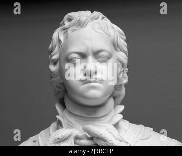 Moscow, Russia - October 29, 2015: Pushkin Museum of Fine Art. Peter the Great marble portrait bust. Russian Emperor Peter I Stock Photo