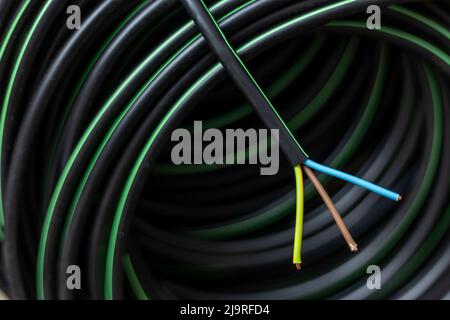 Electrical installation material, wires and cables for an electrical wiring, high prices of building materials, CYKY-3x2,5 Stock Photo