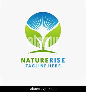 Modern Sun Leaf Fresh Morning Logo Design with Circle Vector Template ...