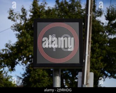 Alterable LED light speed limit sign showing 40, but also capable of showing 60 Stock Photo