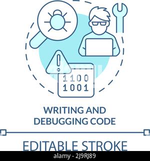 Writing and debugging code turquoise concept icon Stock Vector