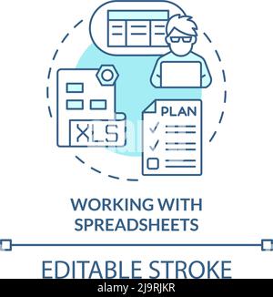 Working with spreadsheets turquoise concept icon Stock Vector