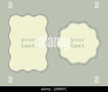 Frames, border Set. Hand drawn ink brush grunge wave lines, black and grey tones colors. Circle wreath, rectangle geometric shapes. Empty frames for Stock Vector