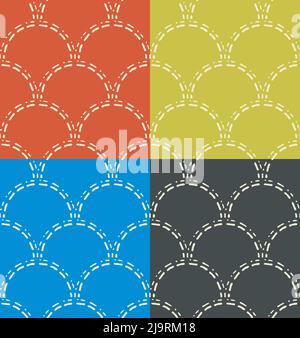 Half circle seamless pattern. Abstract chain shape, doodle hand drawn lines, dot, geometric grid, white color. Black, red, blue or green easy editable Stock Vector
