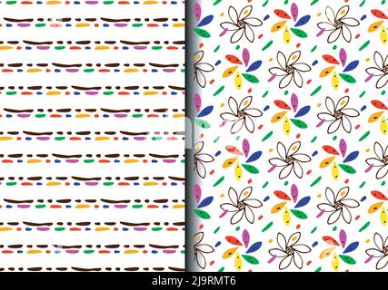 Floral hand drawn seamless pattern, doodle ink paint brush lines, spot,rainbow multi-color palette. Cute collection for children textile, web prints Stock Vector