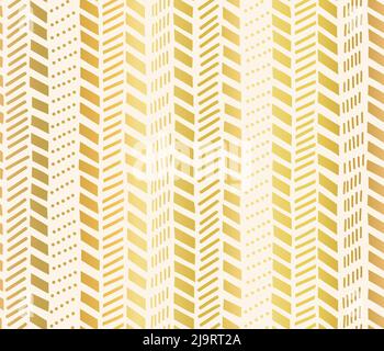 Golden abstract seamless vector background. Gold foil arrows herringbone isolated on white repeating pattern. Doodle chevron hand drawn striped cute Stock Vector
