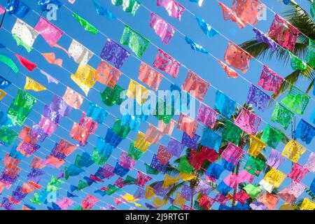 Colorful pennants on lines. Stock Photo