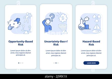 Risks types light blue onboarding mobile app screen Stock Vector