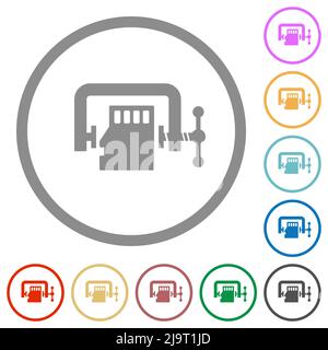 Micro sd memory card compress solid flat color icons in round outlines on white background Stock Vector