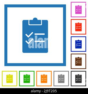 Checklist solid flat color icons in square frames on white background Stock Vector