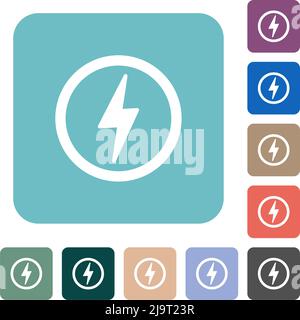 Lightning in circle outline white flat icons on color rounded square backgrounds Stock Vector