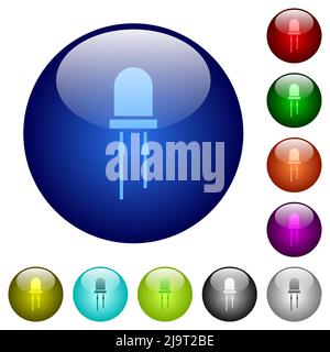 Light Emitting Diode icons on round glass buttons in multiple colors. Arranged layer structure Stock Vector