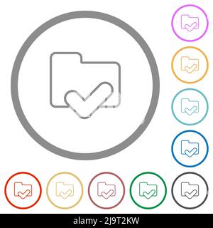 Folder ok outline flat color icons in square frames on white background ...