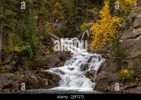 Gros Ventre Falls in autumn, Glacier National Park, Montana, USA Stock