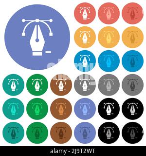 Deleting editing point with pen tool multi colored flat icons on round backgrounds. Included white, light and dark icon variations for hover and activ Stock Vector