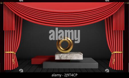 Theater stage with red curtain red curtain and wooden floor. Vector illustration. Stock Vector