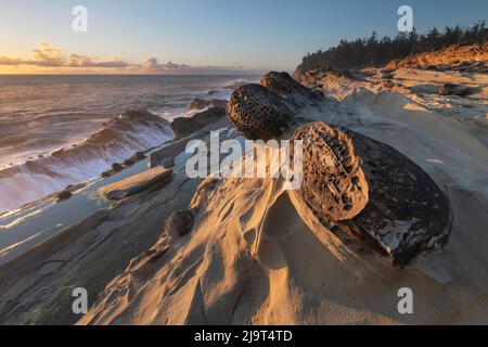 Mineral concretions at Shore Acres State Park, Oregon. Stock Photo