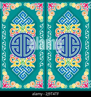 Oriental vector seamless pattern inspired by folk art from Monogolia and Central Asia with swilrs and celtic motif Stock Vector