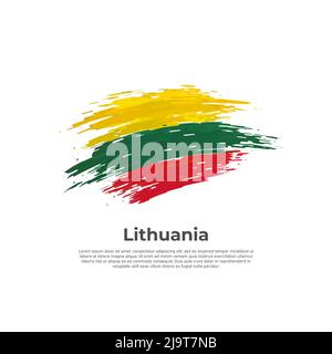 Lithuania flag. Brush strokes. Brush painted lithuanian flag on a white background. Vector design national poster, template. Place for text. State Stock Vector