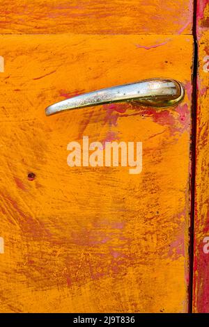 Door handle on old abandoned truck, Palouse region of eastern Washington State Stock Photo