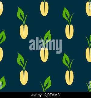 Colorful Seed Germ isolated on dark green background is in Seamless pattern - vector illustration Stock Vector
