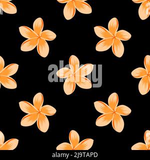 Beautiful plumeria flower isolated on black background is in Seamless pattern - vector illustration Stock Vector