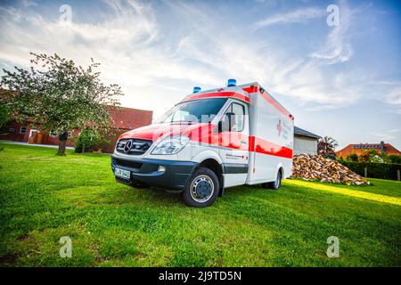 Landesbergen, Germany. May 11, 2022: Ambulance from the German Red Cross. The German Red Cross (German: Deutsches Rotes Kreuz is the national Red Cros Stock Photo