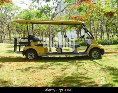 Vietnam - 22 May 2022: Golf car without people in Vietnam Nha Trang Stock Photo