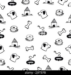Cute dog theme, black-white seamless pattern Stock Vector