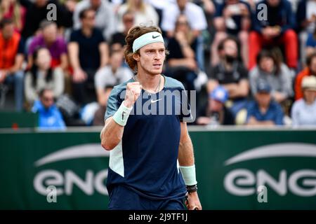 Paris, France. 24th May, 2022. Andrey Rublev of Russia during the French Open (Roland-Garros) 2022, Grand Slam tennis tournament on May 24, 2022 at Roland-Garros stadium in Paris, France - Credit: Victor Joly/Alamy Live News Stock Photo