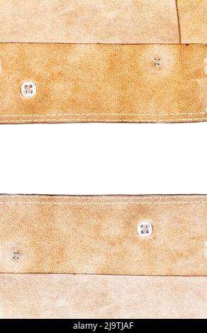 Two pieces of brown leather with a space for text isolated on white background. Stock Photo